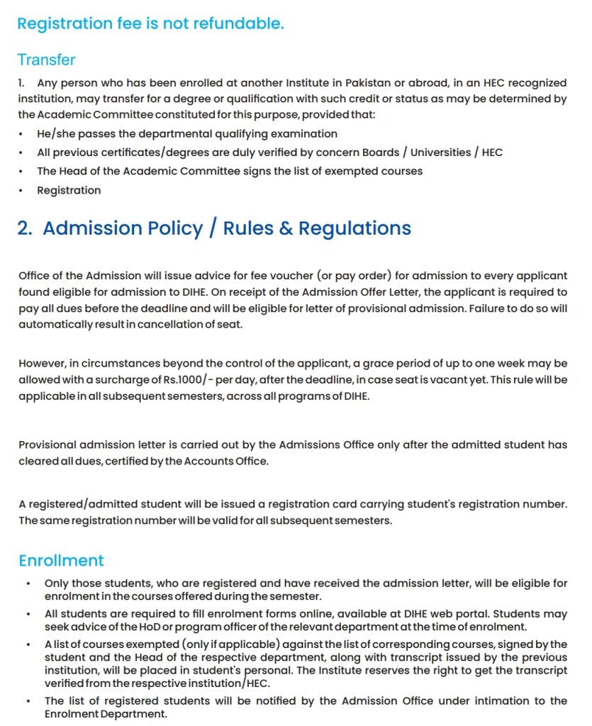 Admission Policy – DIHE
